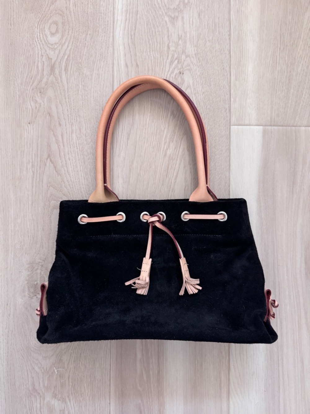 VTG Dooney & Bourke Small Black Genuine Suede Leather Tassel Front Shoulder Bag